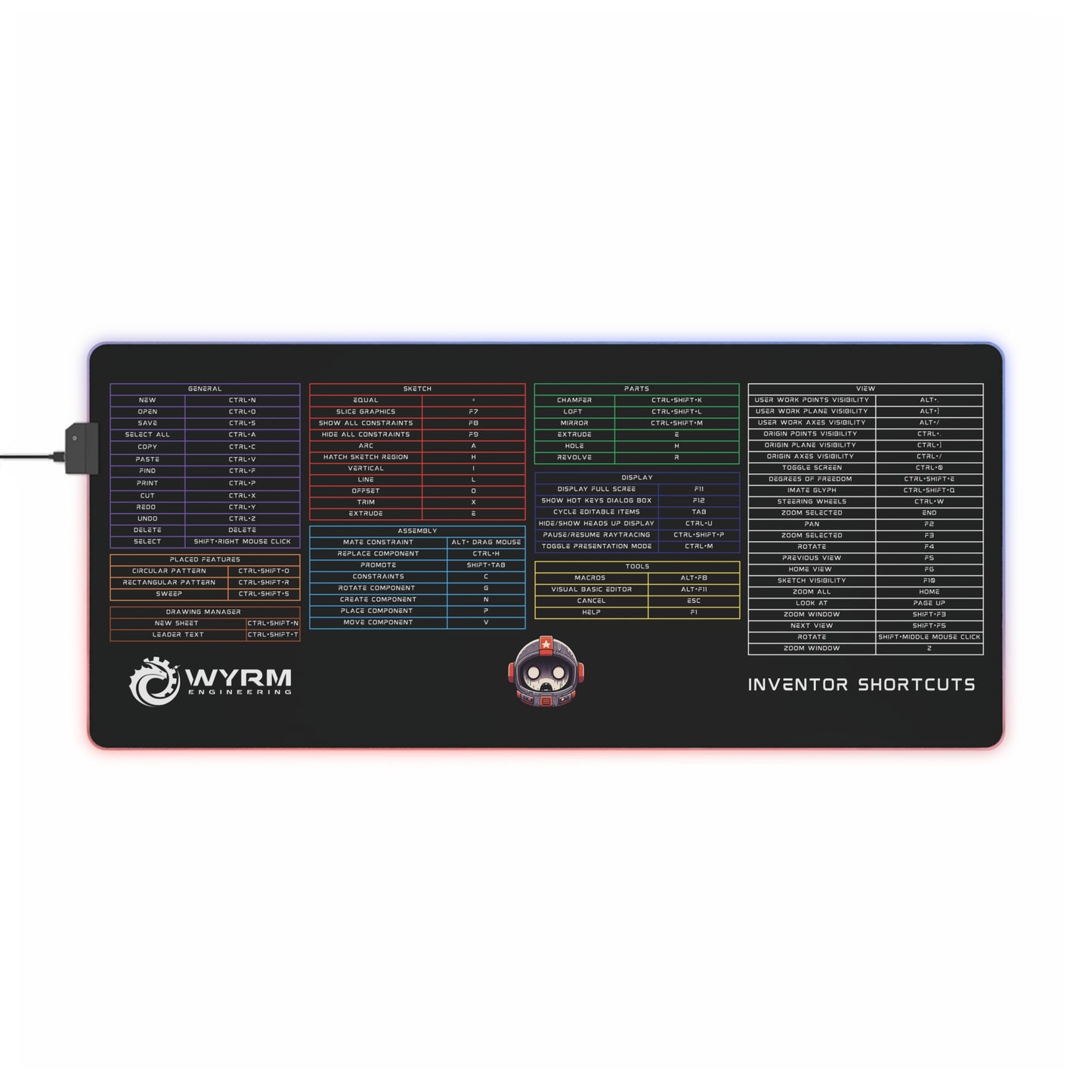 Mouse Pad with Autodesk Inventor Keyboard Shortcut LED RGB