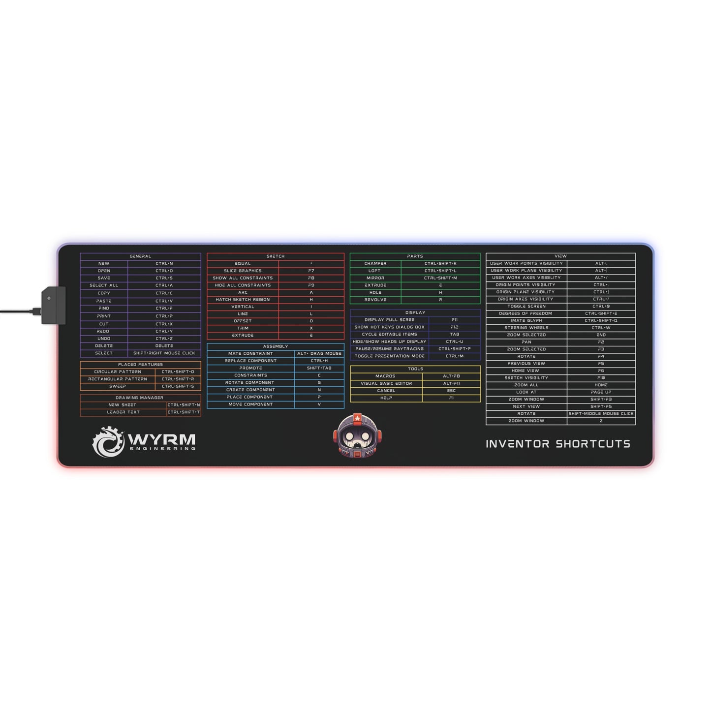 Mouse Pad with Autodesk Inventor Keyboard Shortcut LED RGB