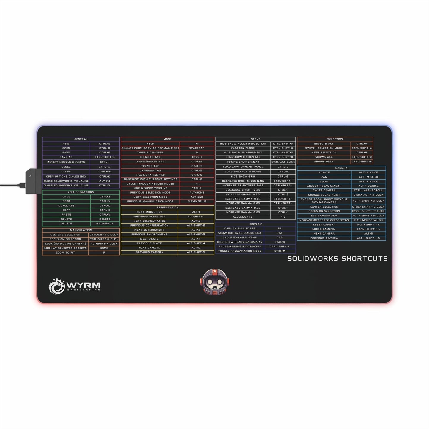 Mouse Pad - Solidworks Keyboard Shortcut LED Gaming Mouse Pad
