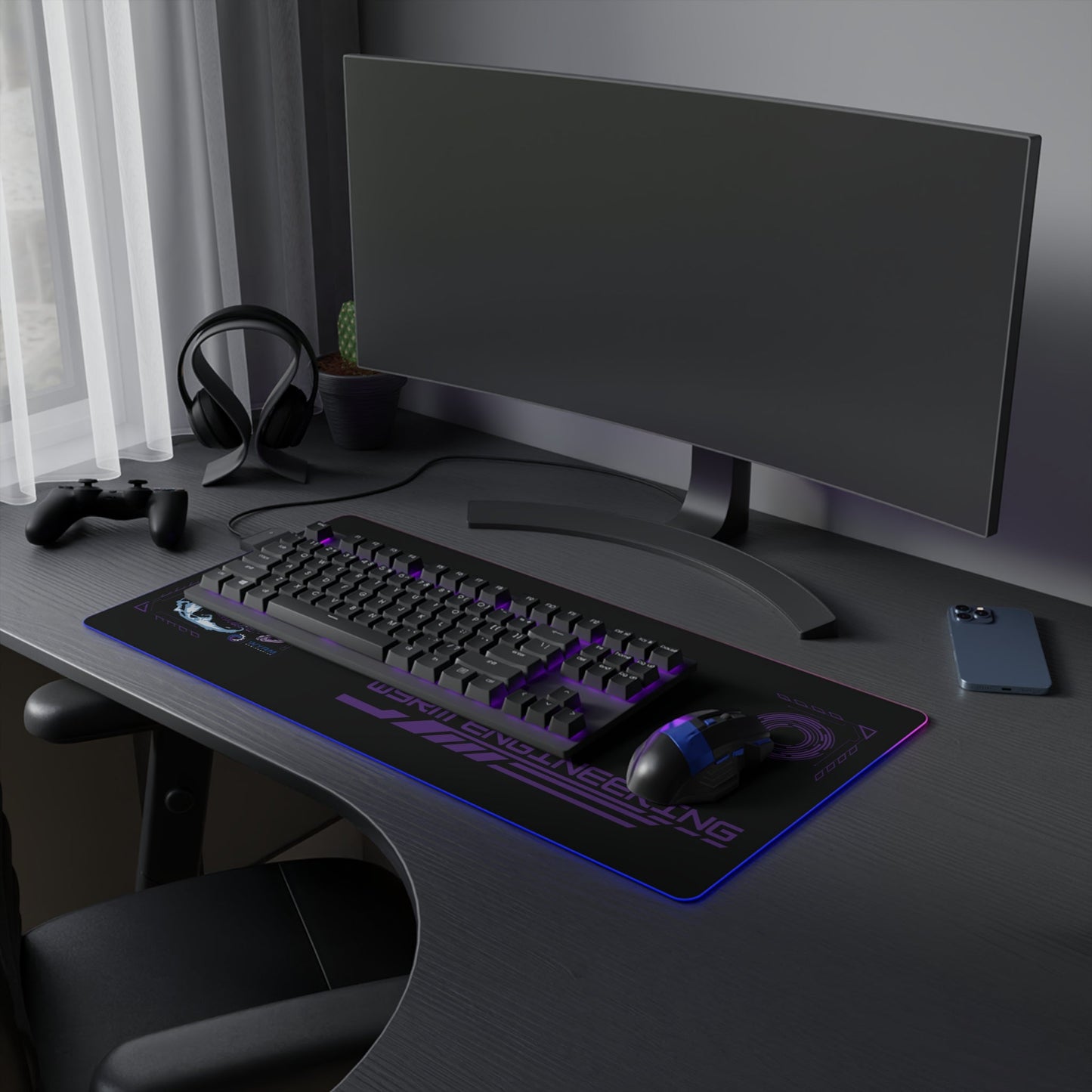 Space Anime Gaming Mouse Pad with Flaming Dragon - Premium LED Mouse Pad