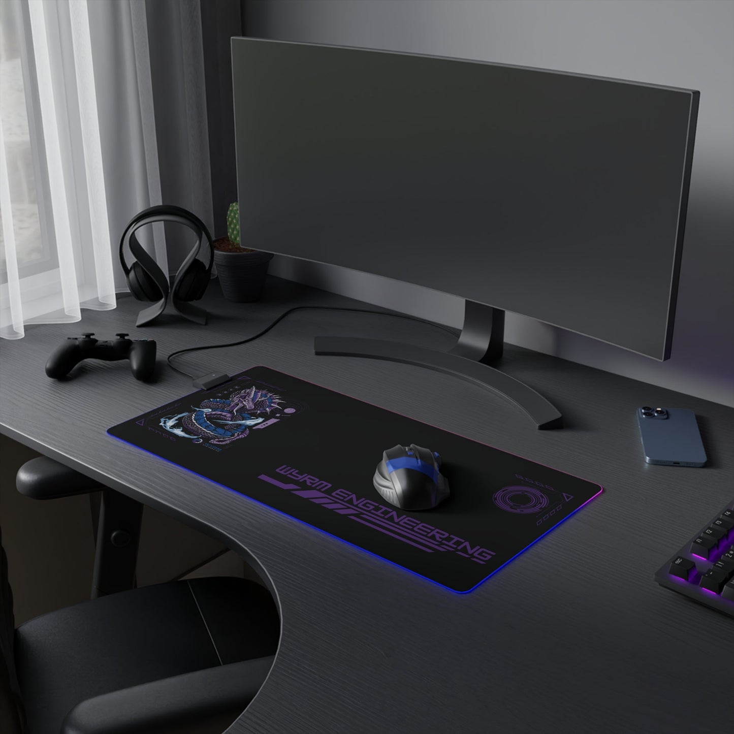 Space Anime Gaming Mouse Pad with Flaming Dragon - Premium LED Mouse Pad