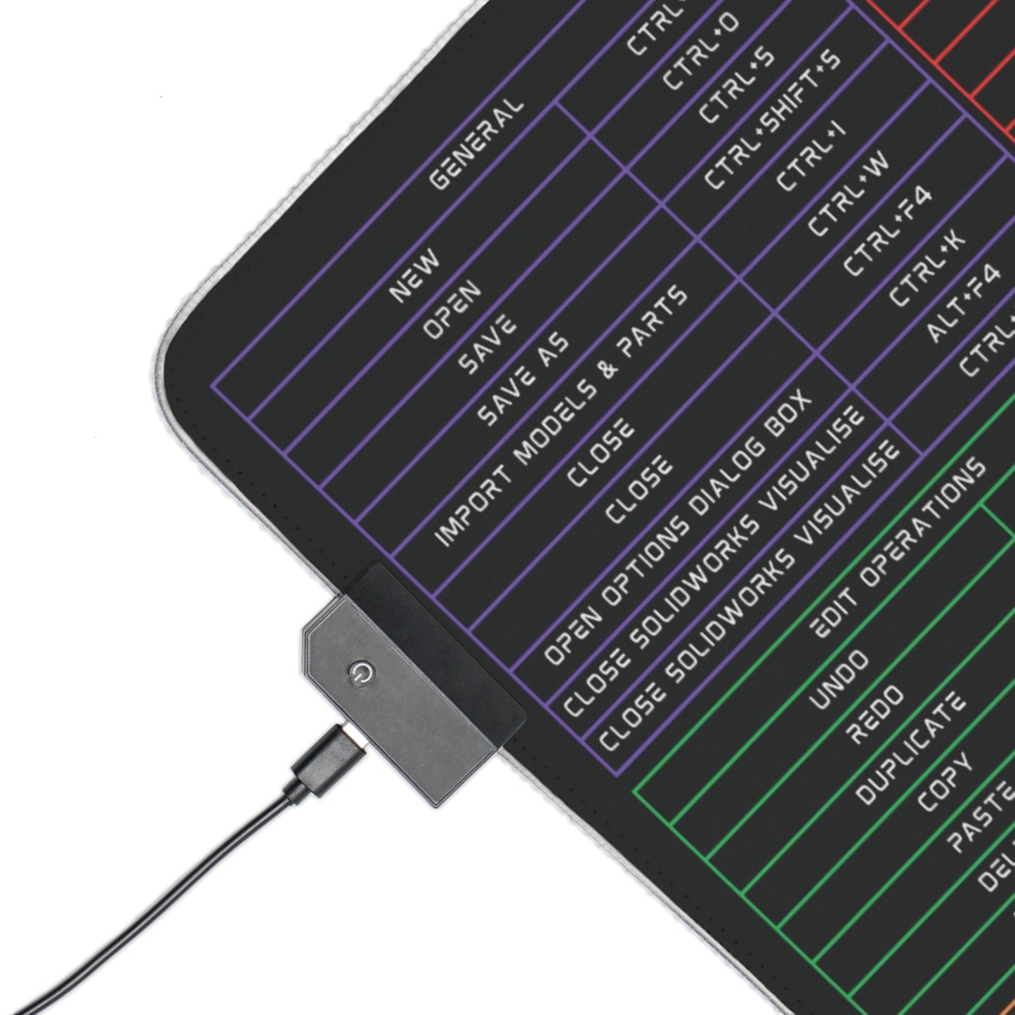 Mouse Pad - Solidworks Keyboard Shortcut LED Gaming Mouse Pad