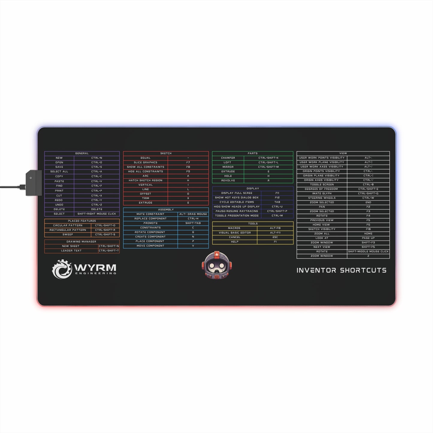 Mouse Pad with Autodesk Inventor Keyboard Shortcut LED RGB
