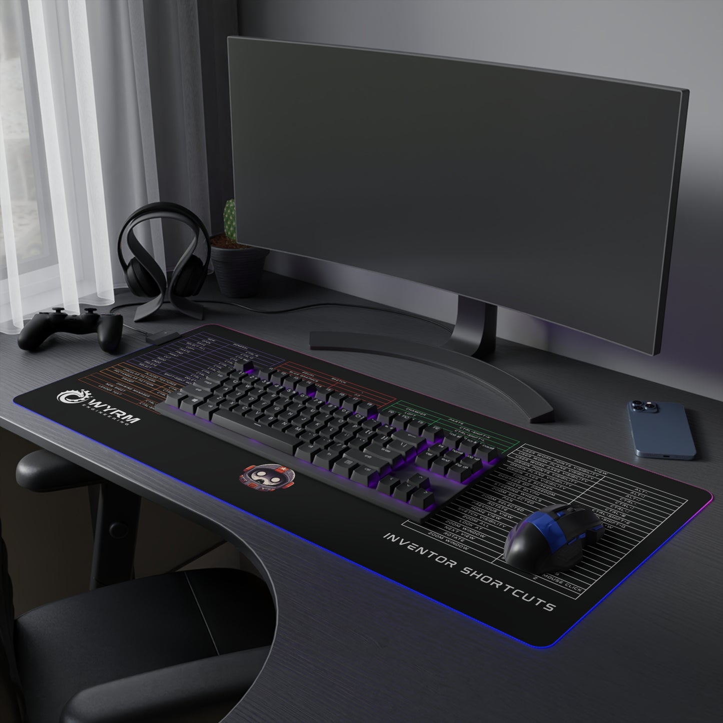 Mouse Pad with Autodesk Inventor Keyboard Shortcut LED RGB