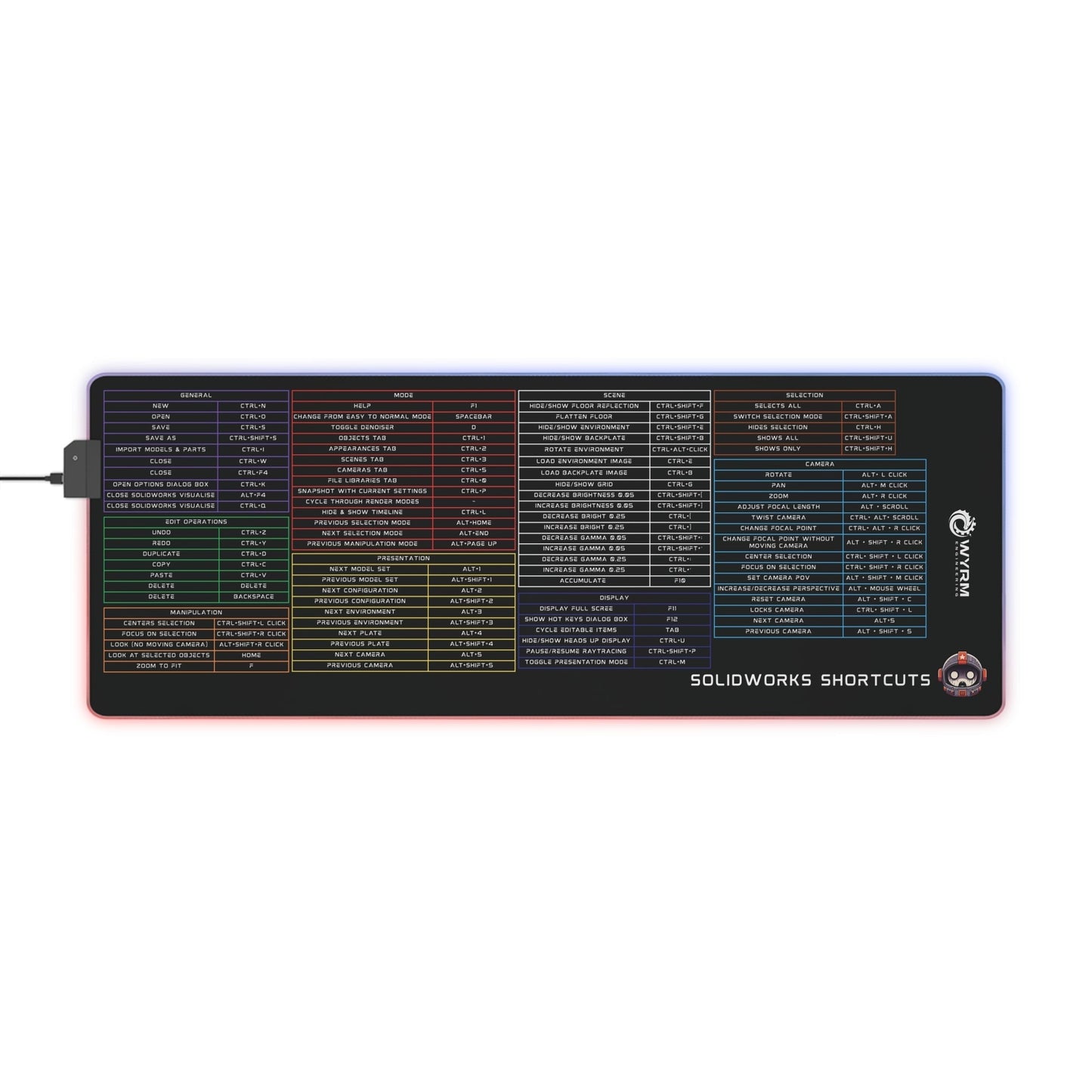 Mouse Pad - Solidworks Keyboard Shortcut LED Gaming Mouse Pad