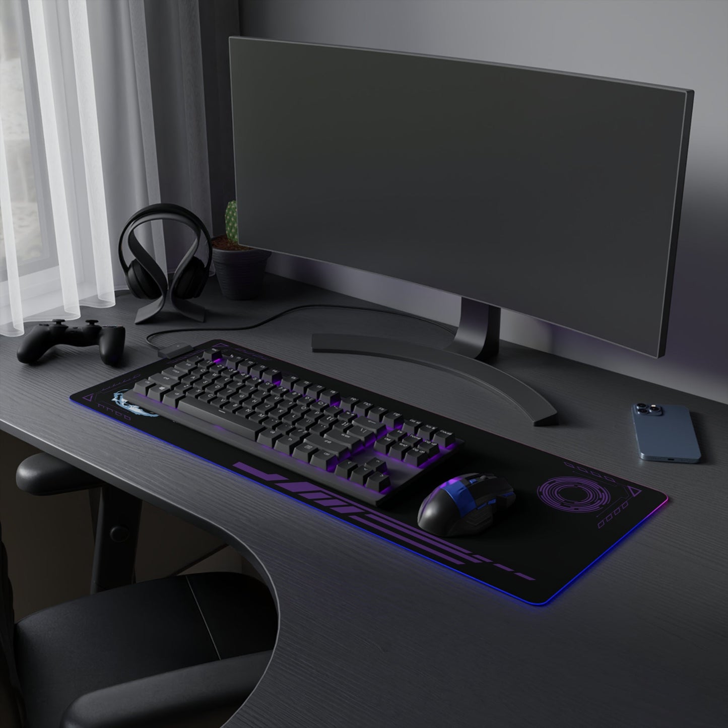 Space Anime Gaming Mouse Pad with Flaming Dragon - Premium LED Mouse Pad