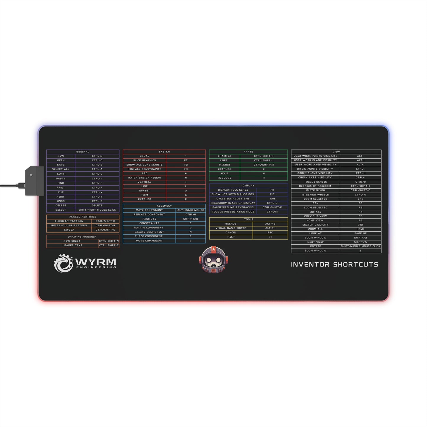 Mouse Pad with Autodesk Inventor Keyboard Shortcut LED RGB