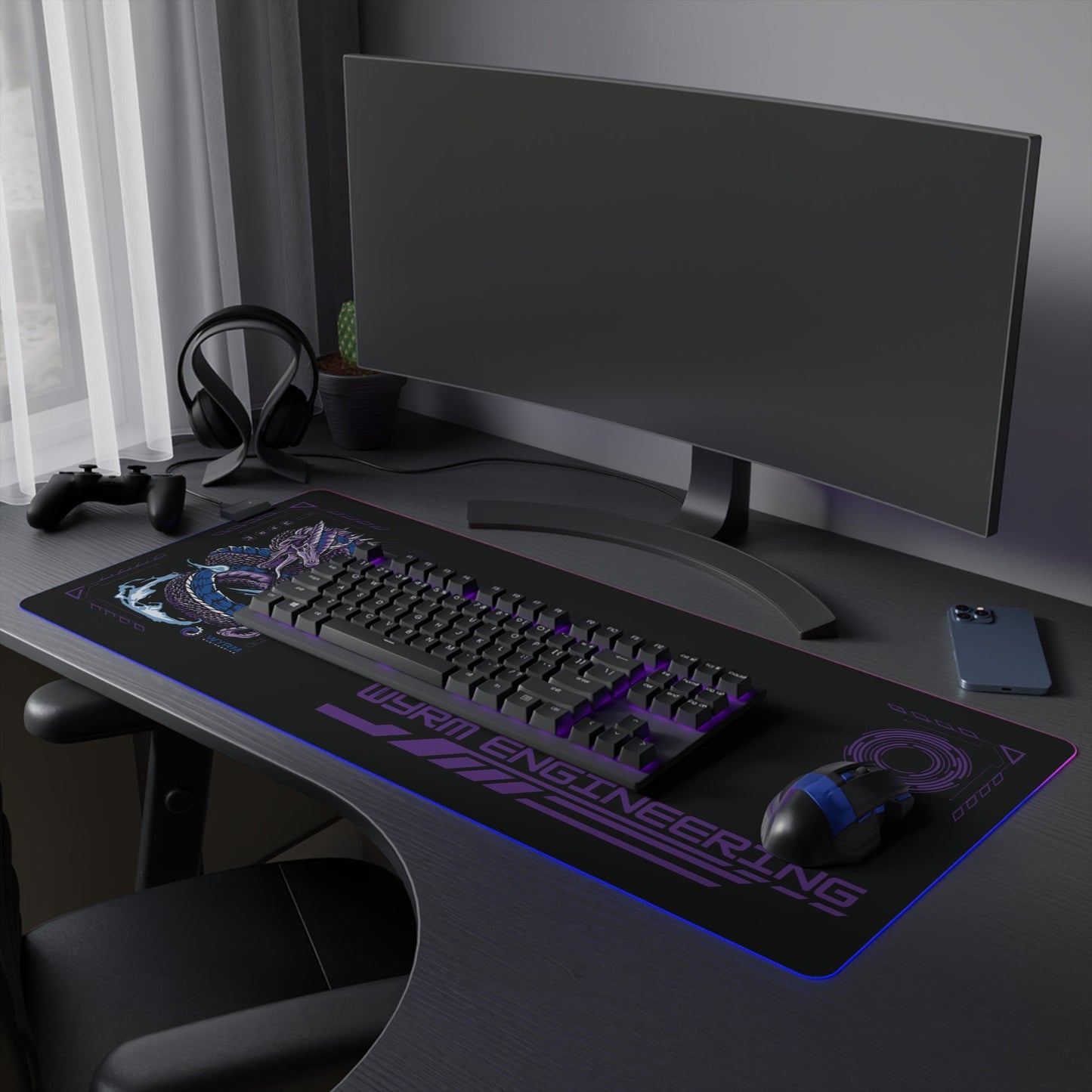 Space Anime Gaming Mouse Pad with Flaming Dragon - Premium LED Mouse Pad