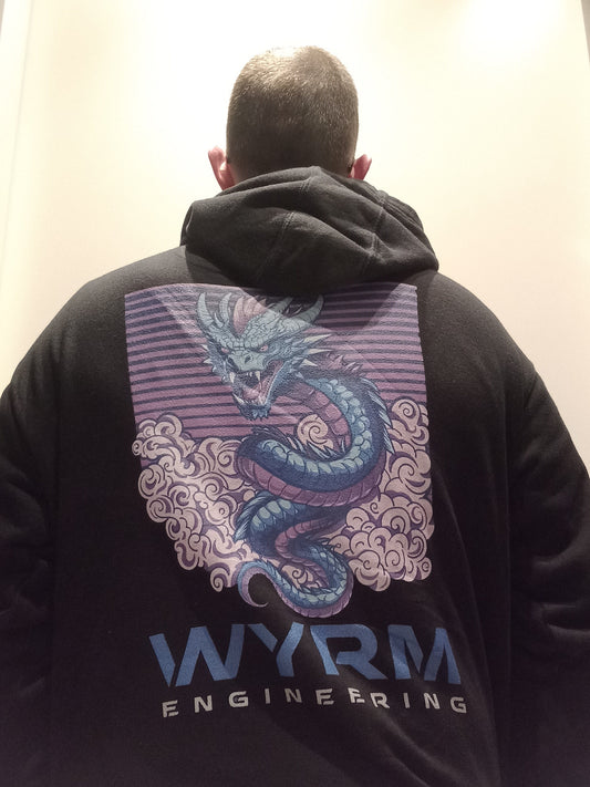 Black anime dragon hoodie with cosmic wyrm design